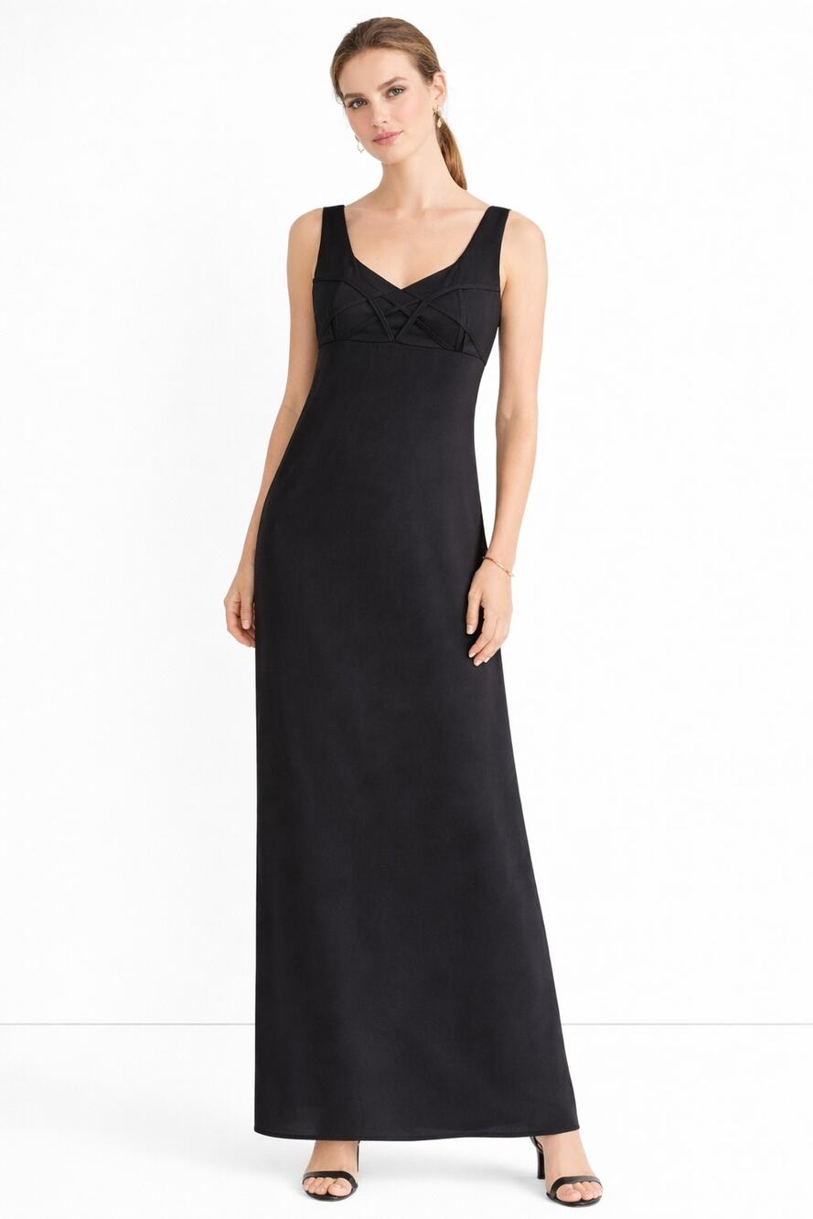 VTG Betsy & Adam Black Maxi Dress Women's Sz 10 Formal Evening Gown Babydoll